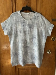 Pure Jill Sz Large Ladies Light Blue Linen (gauze) Tunic Short Sleeve EUC - Picture 1 of 7