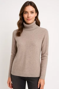 Forte Cashmere 100% Cashmere Beige Turtleneck Sweater Women’s Size Large - Picture 1 of 5