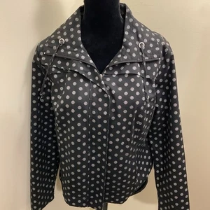 Chaqueta Studio Works para mujer negra a lunares mezcla de algodón cremallera completa talla M - Imagen 1 de 13