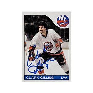 Autografo Topps Clark Gillies 1985 firma New York Islanders - Foto 1 di 1