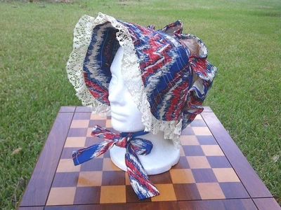 De colección Hecho a Mano Rojo/Azul/Beige Algodón Sol Gorro Pradera Pionero Casa de Campo Foto 1 de 4