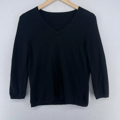 Cashmere Sweater Womens S 100% 3/4 Sleeve V-Neck Pullover Jumper Black - Image 1 of 4