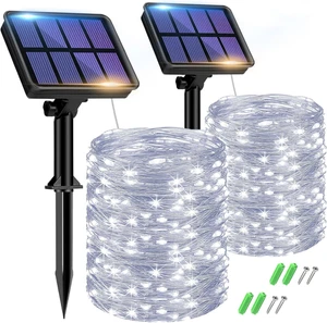 2 Pezzi Luci Da Esterno Giardino Solari, 15M 150LED Catena Luminosa Esterno Sola - Foto 1 di 12