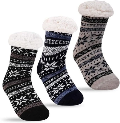 Mens Slipper Socks Thermal Fluffy Warm Winter Indoor Ladies Bed Socks 2PACK UK - Image 1 of 4