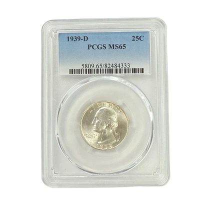 Moeda de 25 centavos 1939-D Washington PCGS MS65 - Imagem 1 de 3