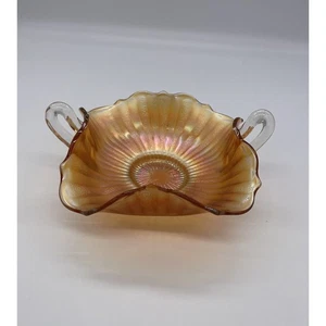 Marigold Carnival Glass 2 Handled Candy Dish Ruffled Edge - Picture 1 of 3
