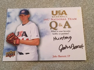 JAKE BARRETT 2008-09 USA Baseball AUTOGRAPH #12/20 Q&A #18QA-JB INSCRIPTION - Picture 1 of 3