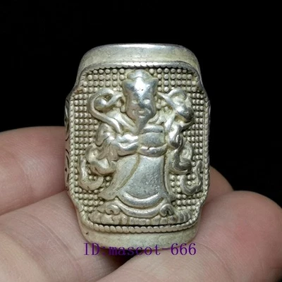 20毫米中国旧西藏银雕财富之神雕像戒指礼品收藏 — 第 1/4 张图片