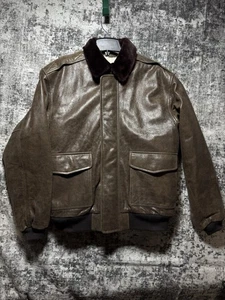 Vintage LL Bean Leather Bomber Jacket L Shearling Wool Liner Collar Goatskin - Picture 1 of 24