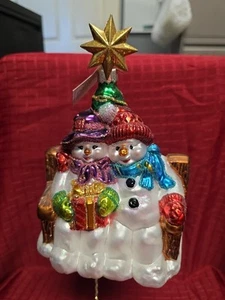 Old World Christmas Snow Couple On Bench Glass Ornament - Picture 1 of 5