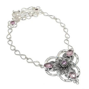 Pink Kunzite Gemstone Handmade 925 Sterling Silver Jewelry Necklace Size 18" - Picture 1 of 1