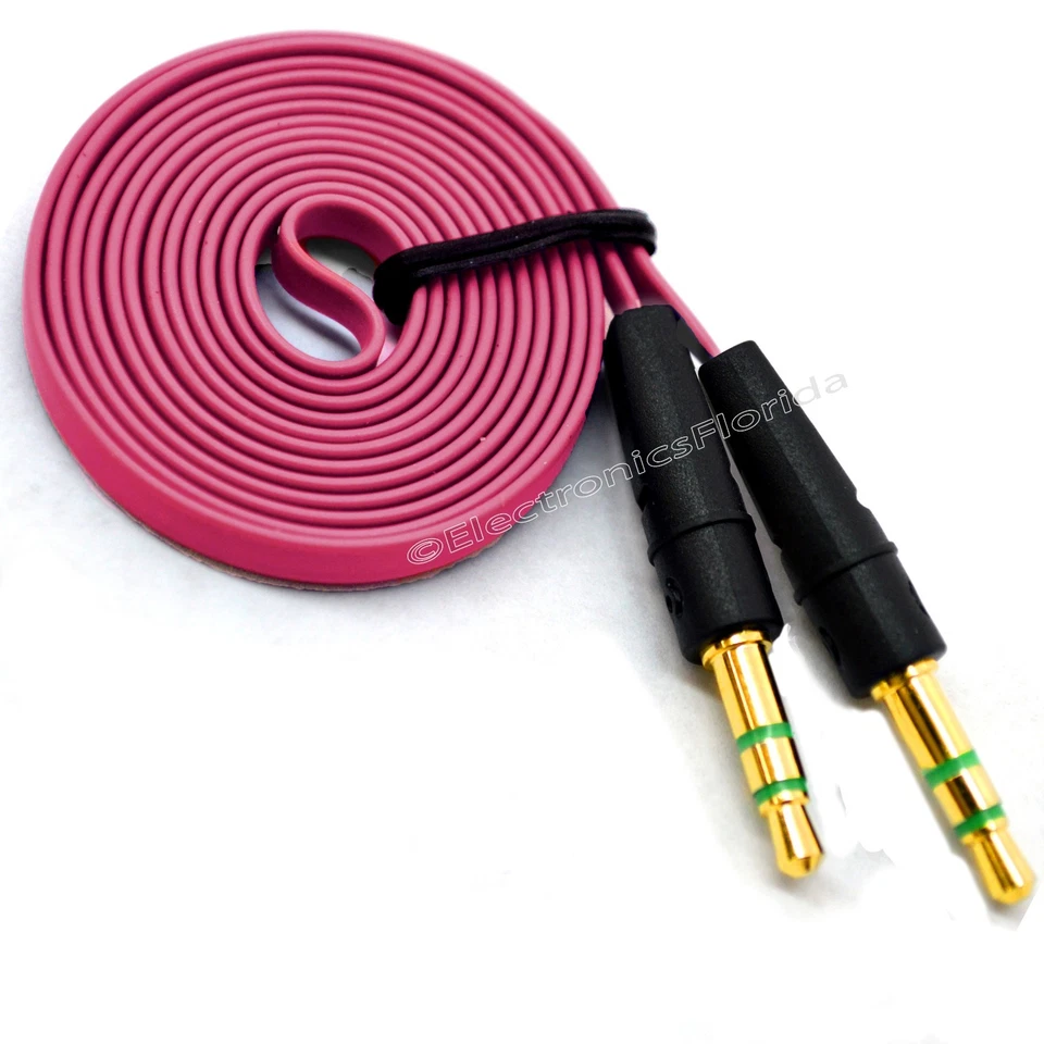 Cable auxiliar de audio estéreo plano macho de 3,5 mm para teléfono iPod coche rosa Foto 1 de 1