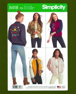 NEW! Bomber Jacket Sewing Pattern-Raglan Sleeves (Sizes 14-22) Simplicity 8418 - Picture 1 of 7