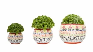Set of 3 Talavera puebla Mexican Folk Art Pottery pots planters round shape - Picture 1 of 11