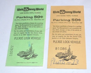 Vintage Lot of 2 Walt Disney World Parking Passes 50 cent 1972-1977 - Picture 1 of 2