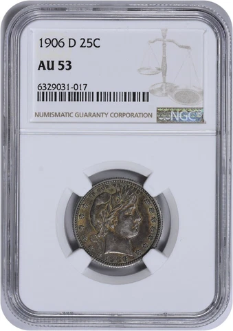 1906-D Barber Silver Quarter AU53 NGC Cover