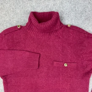 VTG Wool Angora Sweater Womens Medium Red Turtleneck Gold Buttons Cable Knit - Picture 1 of 12