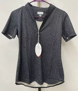 Greg Norman Black Hummingbird Printed Tulip Short Sleeve Golf Polo Women's Small - Picture 1 of 5