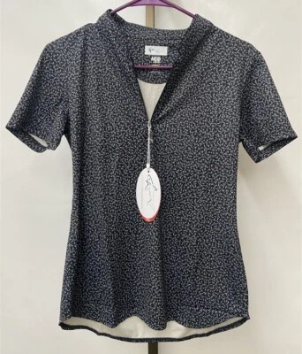 Greg Norman Black Hummingbird Printed Tulip Short Sleeve Golf Polo Women's Small - Image 1 of 4