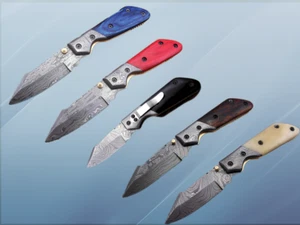 5 pieces 8.5" long Damascus steel pocket clip  folding knife set with Sheath - Picture 1 of 6