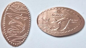 2-RETIRED Seaworld  Orlando Copper Elongated Pennies Orca & Shark-CRC - Picture 1 of 4