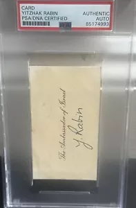 Yitzhak Rabin Prime Minister Israel Signed Ambassador Cut Mint Auto Psa Coa - Picture 1 of 8