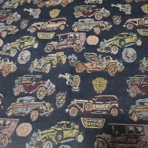 Old Automobiles Cars Print Fabric 30 x 76" Upholstery - Picture 1 of 5