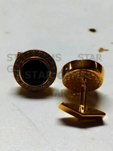 Gemas de ónix negro natural con gemelos de plata enchapados en oro de 14K para hombre CF21 - Imagen 1 de 7