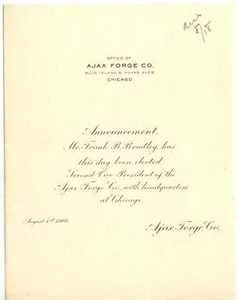 1906 Chicago - Ajax Forge Company - 2. Vice President Ankündigung - Bild 1 von 1