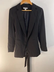 H&M Blazer Jacket Womens Size 12 Black Lapel Long Sleeve Pockets Tie Back Work - Picture 1 of 12
