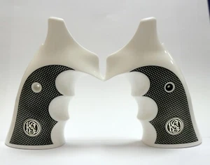 Smith & Wesson K & L & X Frame Roundbutt Griffe Acryl Silber Logo - Bild 1 von 4
