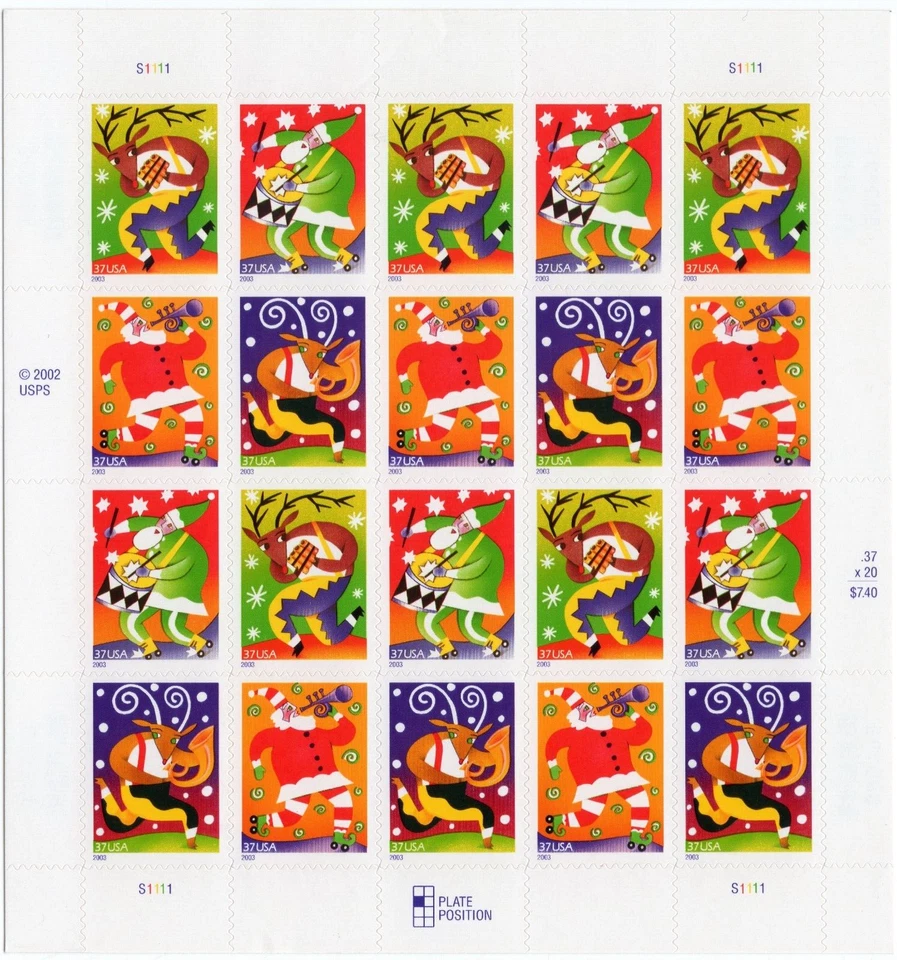 Scott #3824a Holiday Music Makers Sheet of 20 Stamps - MNH - Image 1 of 1