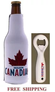 MOLSON CANADIAN 1 ZIP UP BOTTIGLIA KOOZIE COOLER & 1 METALLO BAR APRIBOTTIGLIE SET NUOVO - Foto 1 di 1