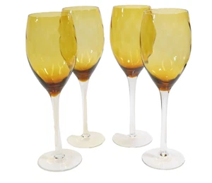 Set of 4 Amber Optic Swirl Wine Glasses Clear Stems Blown Glass - Picture 1 of 6