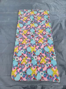 Vintage 1970's Groovy Flower Power Sleeping Bag Pink Blue Cotton Yellow Interior - Picture 1 of 19