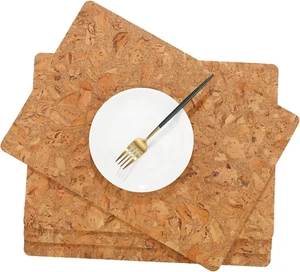 Eaasty 6 Pieces Cork Placemats 17 X 12 Inch Heat Resistant Non Slip Wood Place - Picture 1 of 12