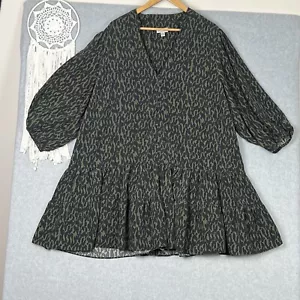 City Chic Refinity Tunic Top XL 22 Green Khaki Black Animal Print Peplum - Picture 1 of 8