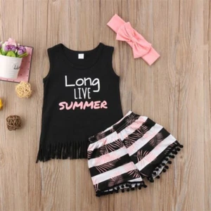Conjunto de 3 PIEZAS Niños Bebés Niñas Niños Pequeños Conjunto Ropa Verano Camiseta Prendas para el torso + Pantalones Cortos - Imagen 1 de 8