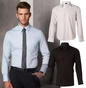 Mens Stretch Shirt Size S M L XL 2XL 3XL 4XL 5XL Long Sleeve Pin Stripe Business - Picture 1 of 6