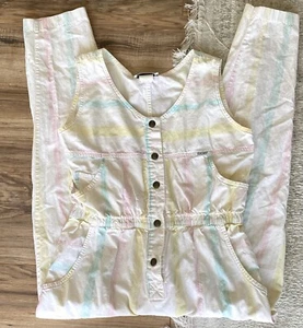 Vintage 80er Pastell Regenbogen Ideen Baumwolle Overall Jumpsuit Größe Medium Damen - Bild 1 von 6