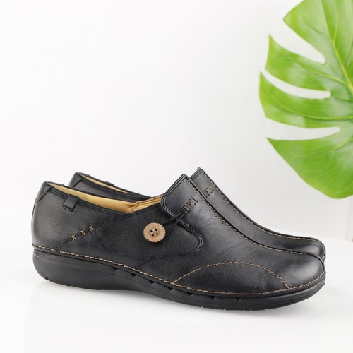 Mocassino Clarks donna un loop taglia 10 M nero pelle slip on scarpa piatta casual