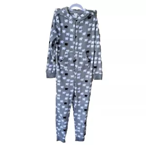 Forever 21 - Women's Hooded Fuzzy Pajama One Piece Jumpsuit Grey, White Sheep S - Picture 1 of 12