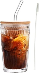 Glass Cups with Lids and Straws, Tumbler, 12 OZ Iced Coffee Transparent - Picture 1 of 6