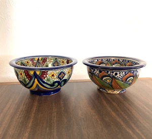 2 Vintage Talavera Mexican Art Pottery Soup Cereal Bowls 5.5" La Corona - Picture 1 of 6