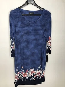 Vestido para mujer Glamour elástico azul marino y floral manga 3/4 •Talla 16 *NUEVO CON ETIQUETAS - Imagen 1 de 12