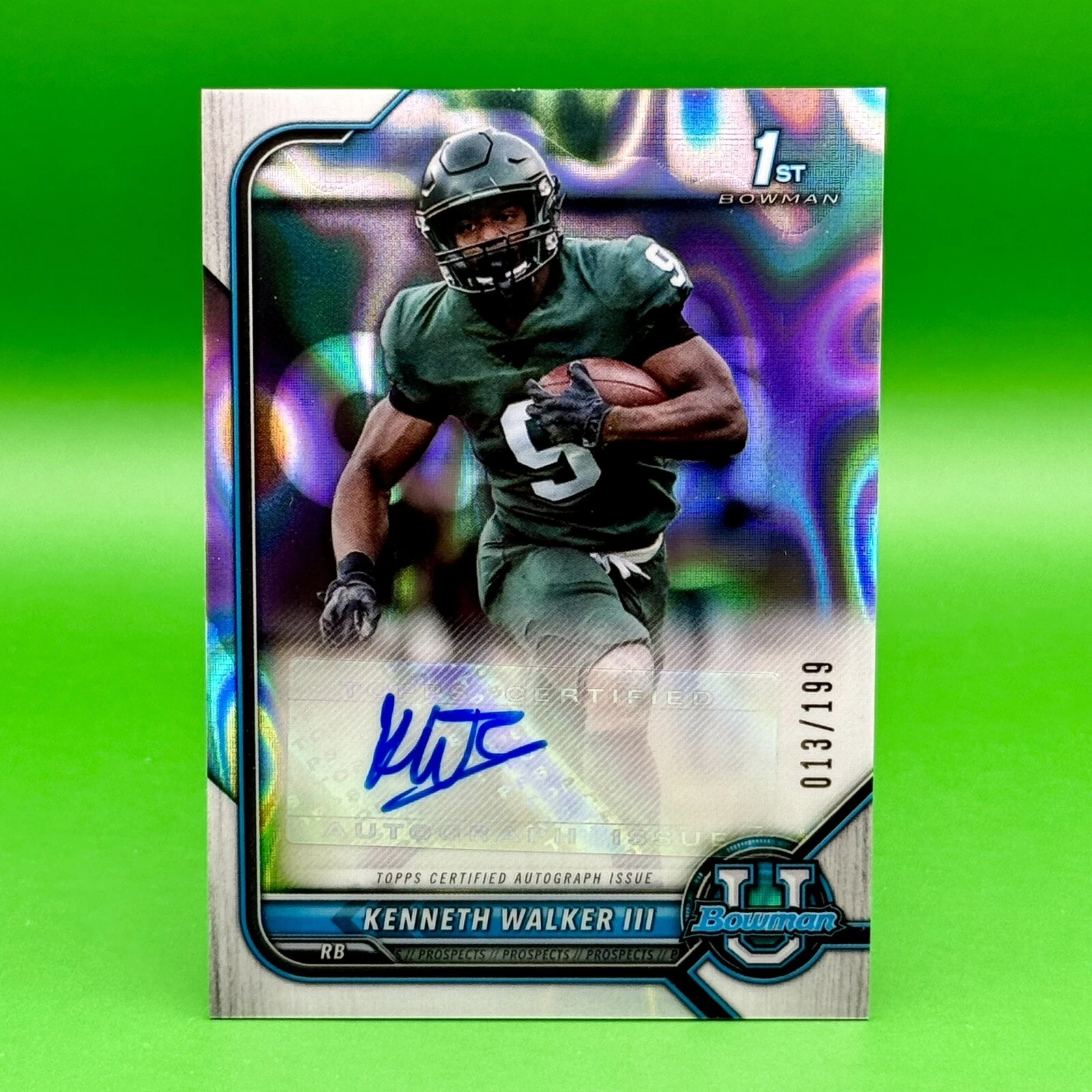 2021-2022 Bowman University 1st Kenneth Walker III Lava Auto /199 Seahawks