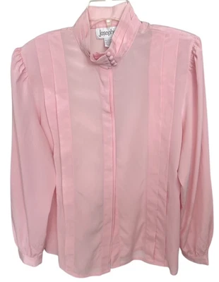 VTG Pink Blouse Pleated Shirt Button Down Size 14 Romantic Whimsical Secretary - Image 1 of 4