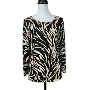 Pursuits Ltd XL Silk Blend Tan Brown Animal Print 3/4 Sleeve Thin Knit Sweater - Picture 1 of 8