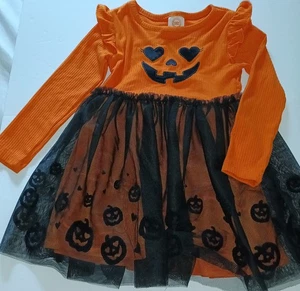 Baby Girls Orange And Black Pumpkin Tutu Dress Size 2T - Picture 1 of 4