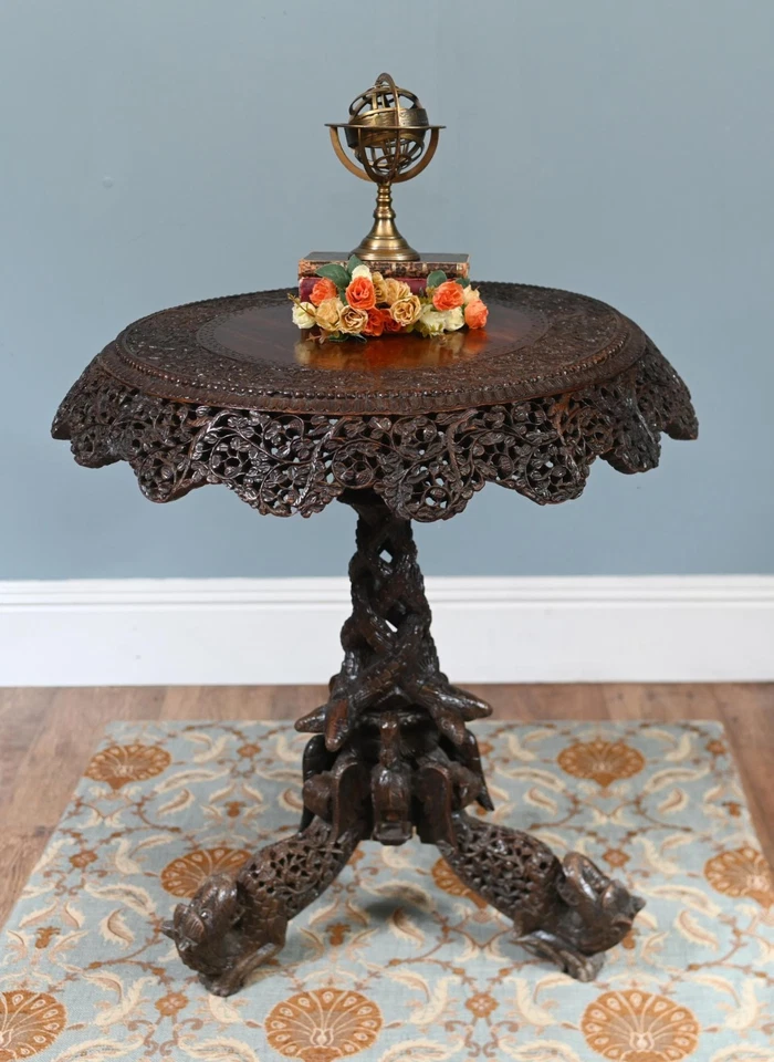 Mesa auxiliar birmana antigua tallada madera muebles Myanmar Foto 1 de 4